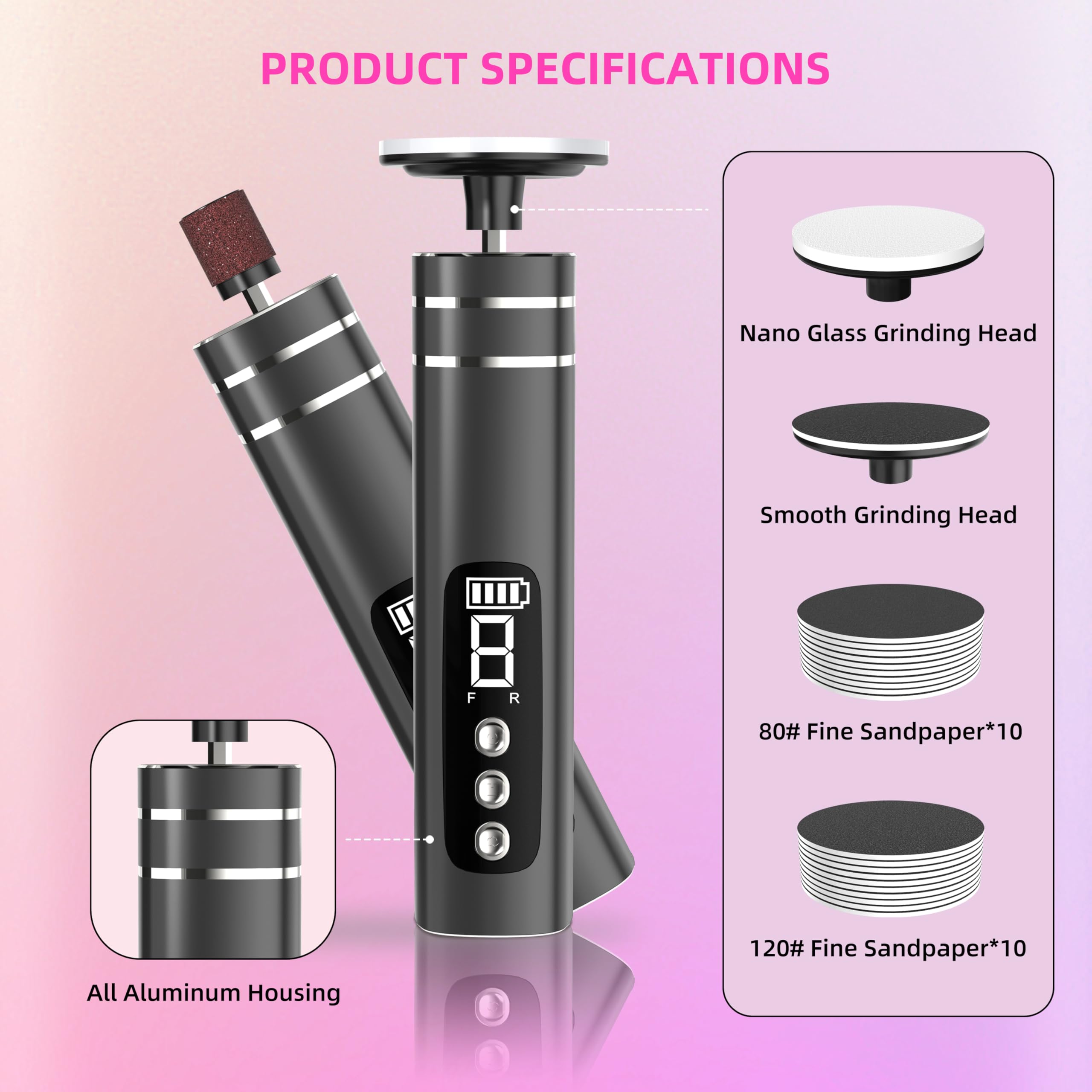 Râpe à Pieds Pédicure Rechargeable, 2-en-1 Électrique pour Pieds et Ongles 9 Vitesses Réglables Kit Rappe Pieds Pédicure Verre Nano & 30 Tampons de Remplacement pour Femmes Hommes Pédicures