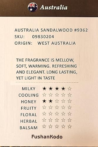 Miniatura 2 de Incienso de sándalo [Pure S. Australian Sandalwood #9362] 8" (205mm) - 40 min Tiempo de combustión por Fushan Kodo | Incienso artesanal