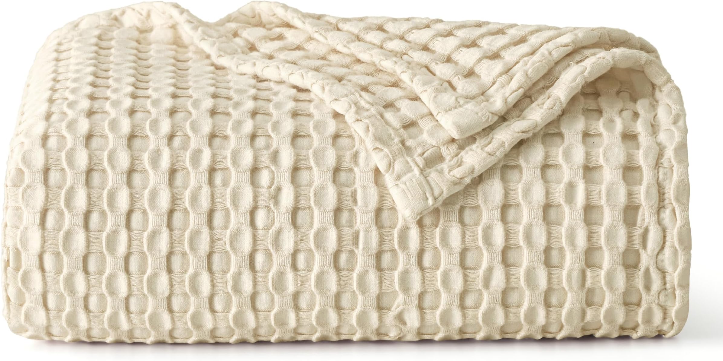 Bedsure Cooling Cotton Waffle Weave Blanket - Lightweight Breathable Blanket of Rayon Derived from Bamboo for Hot Sleepers, Luxury Throws for Bed, Couch and Sofa, Beige, 50x70 Inches