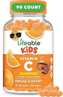 Lifeable Kids Vitamin C Gummies | 250mg | Great Tasting VIT C | Vegan GMO-Free Vitamin C Chewable | for Immune Support | 90 Gummies