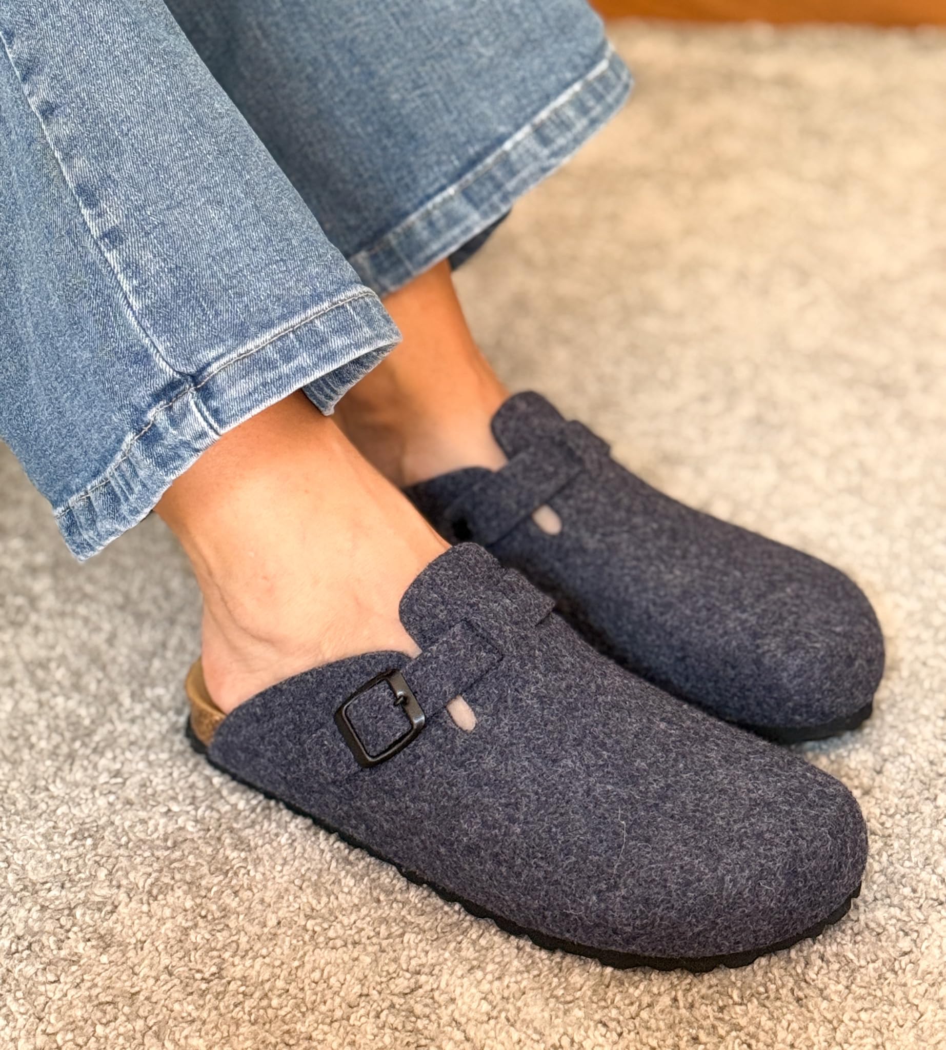 Zuecos de Lana Virgen, Plantilla Anatómica de Piel y Corcho Natural, Zuecos de Fieltro, Pantuflas Fieltro Hombre y Mujer, Zapatillas Casa Confortables de Calidad, Hechas a Mano en España