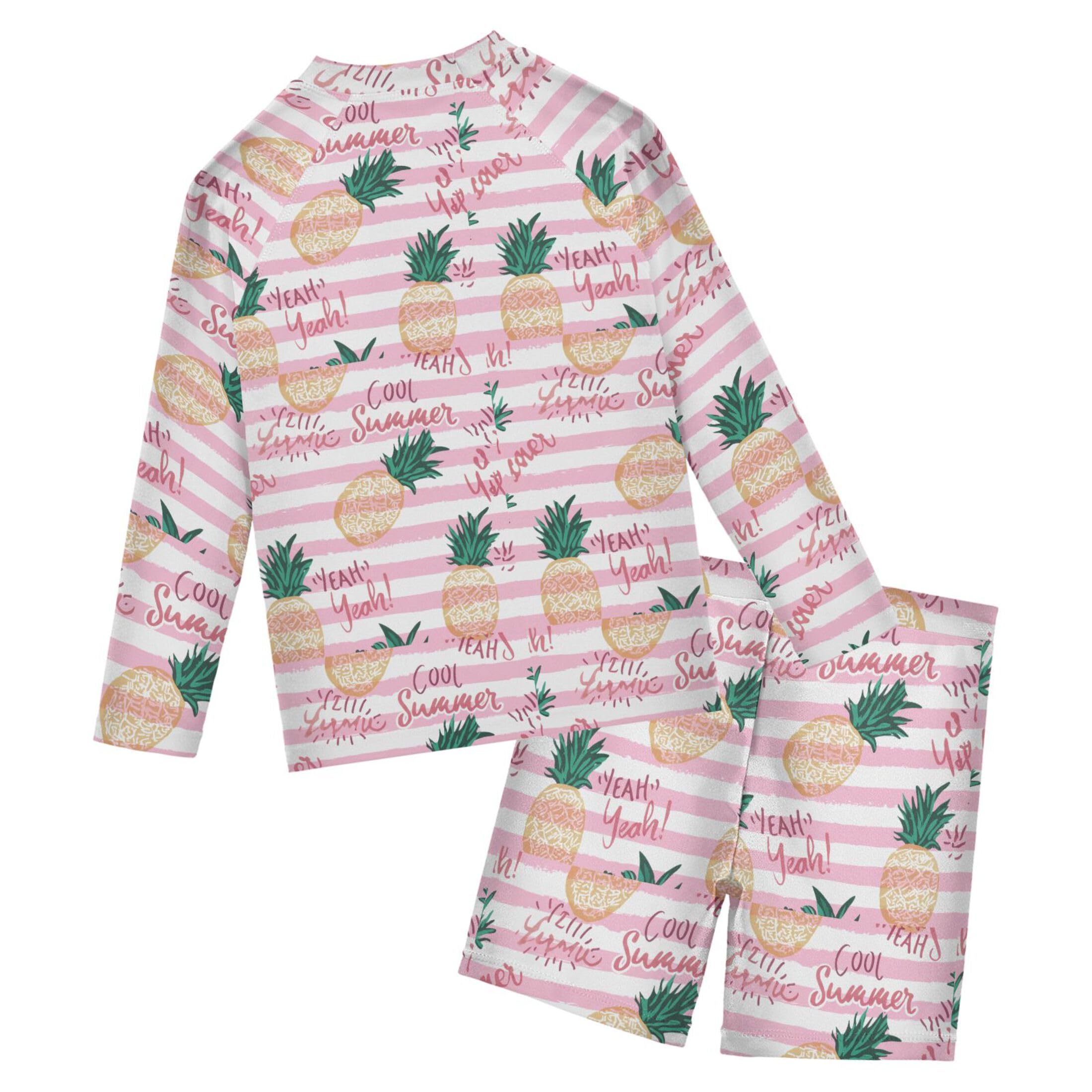 Pineapple Fruit Stripe Boys Rash Guard Swimsuits Set for Boys Long Sleeve Swim Shirts Bathing Suits B0404316