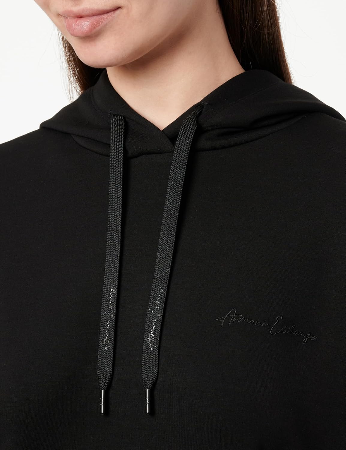 Armani Exchange womens Signature Logo Cropped Hoodie - Image 2