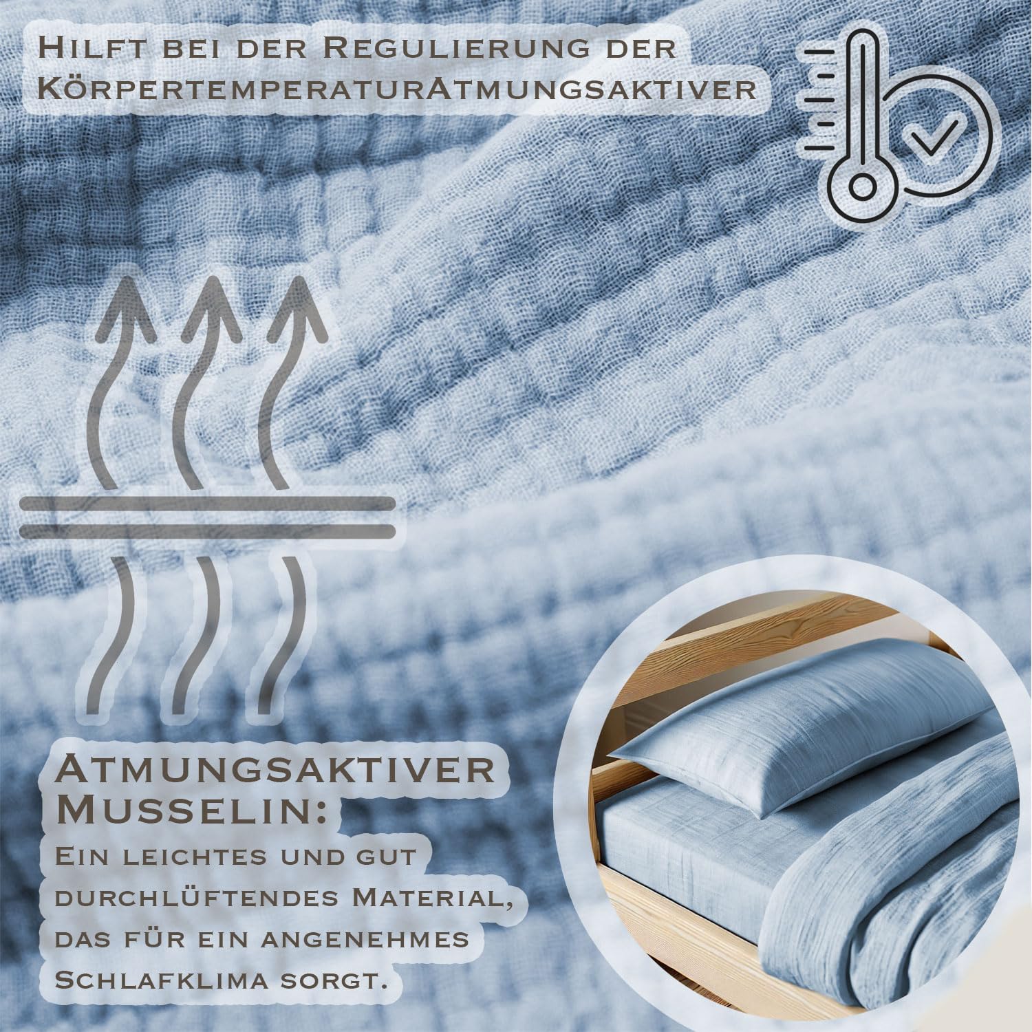 PaLulli® Komplet pościeli z muślinu 135 x 200 cm, poszewka na poduszkę 80 x 80 cm, pościel dziecięca ze 100% bawełny ekologicznej, certyfikat Oeko-Tex, 135 x 200 cm + 80 x 80 cm (niebieska)