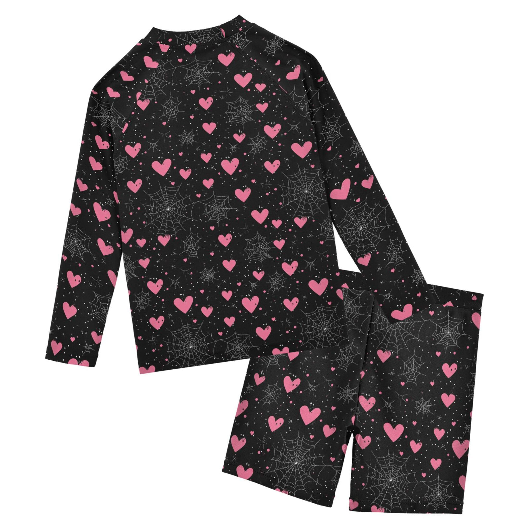 Pink Love Spider Web Toddler and Baby Boys' 2-Piece Swimsuit Trunk, Long Sleeve Rashguard Bathing Suit B0404749