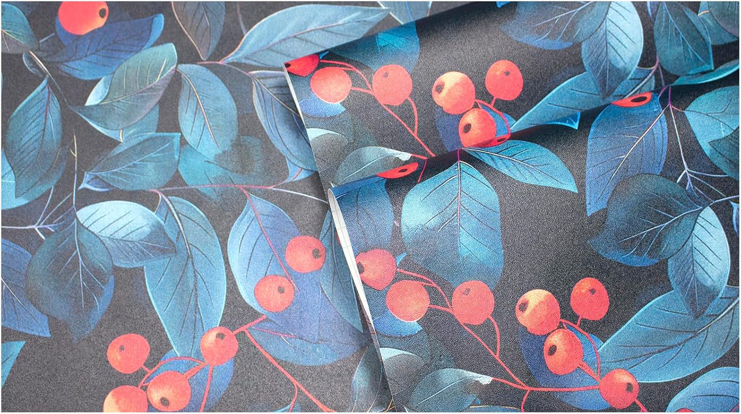 HAOKHOME Peel and Stick Wallpaper Red Berry Botanical Self Adhesive Dark Floral Contact Paper for Accent Wall Winter Holiday Decor 17.3in x 9.8ft