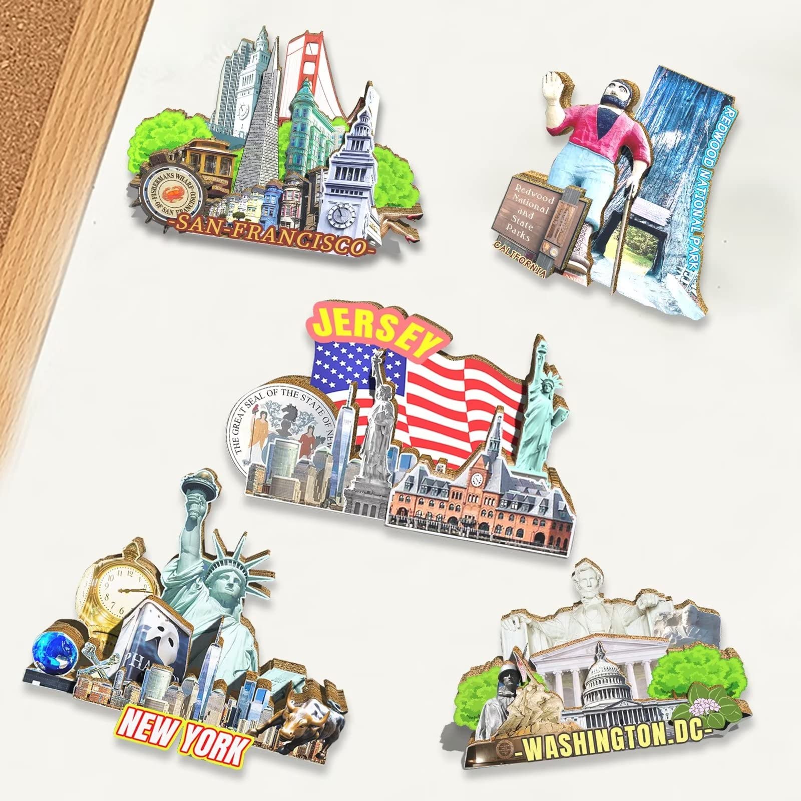 USA Jersey City Landmark Fridge Magnet - Handmade Wooden 3D Souvenir For Travel Collection