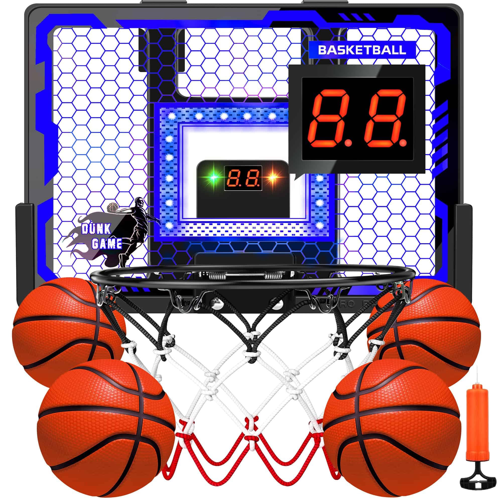Indoor Basketball Hoop Toy for Kids - Mini Basketball Hoops with Scoreboard&4 Balls, Anti-Impact Backboard&Music Lights, Indoor Outdoor Basketball Sports Toys for Kids 4-8 8-12