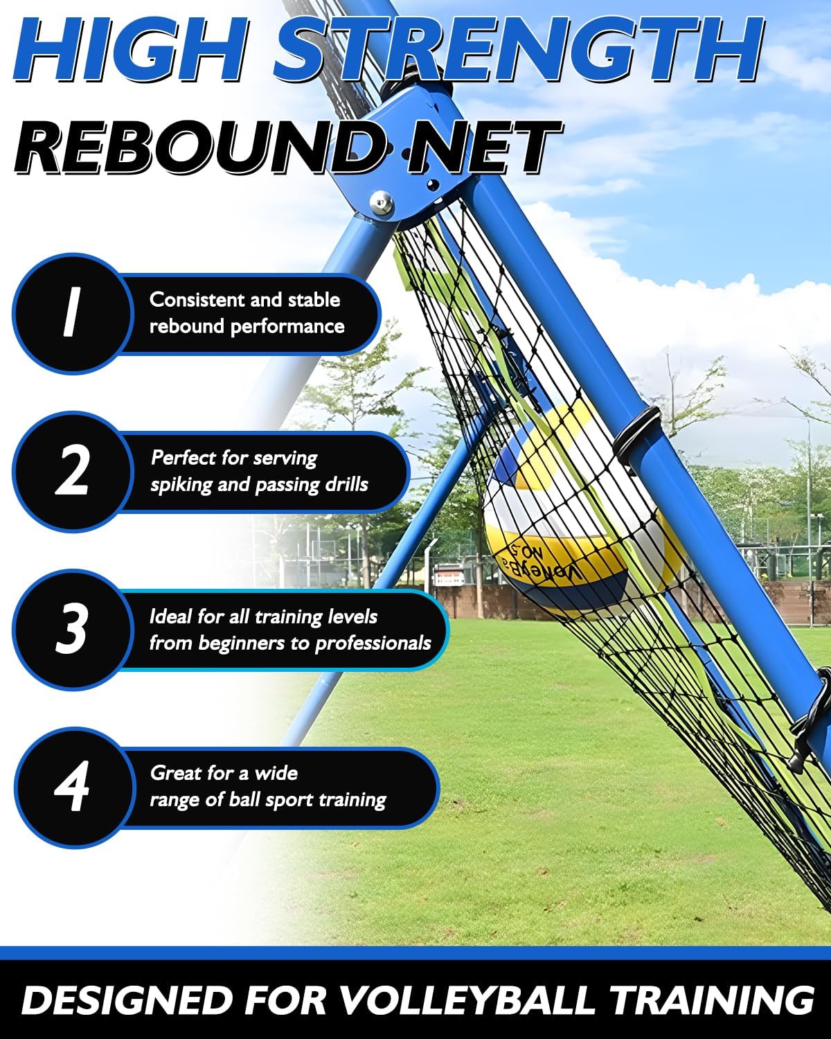 7x4FT Volleyball Rebounder Net Set with Training Accessories, Portable Bounce Back with 5 Adjustable Angles for Practice Volleying, Bumping, Spiking - Easy Set Up with Volleyball and Travel Bag - Image 2