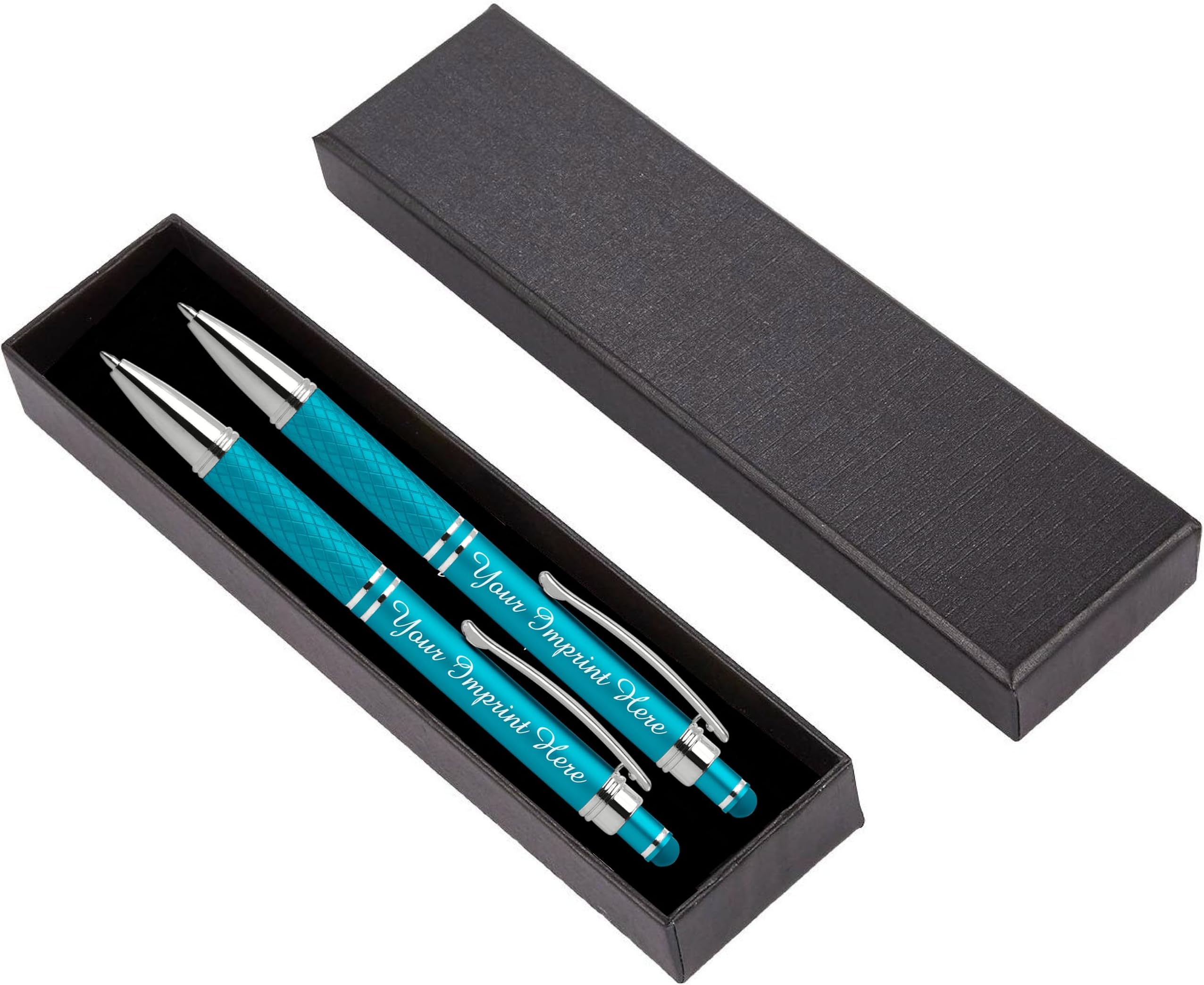 ExpressPen™ - Personalized Pens Gift Set w/gripper - 2 Pack of Soft Touch Metal Pens w/gift box - Luxury Ballpoint Pen Custom Engraved with Name (Teal)