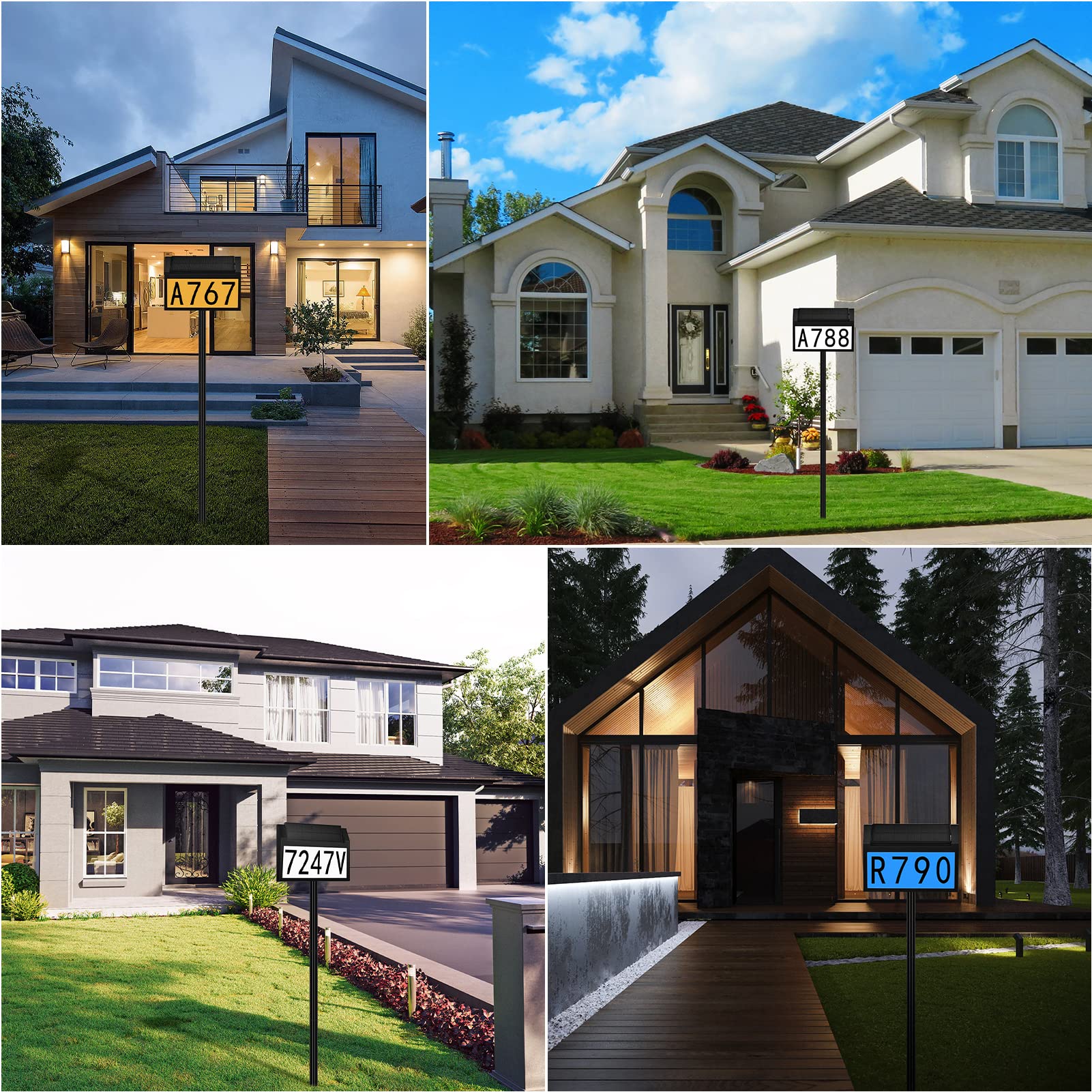 Números de dirección para casas, funciona con energía solar, señal de dirección RGB para exteriores, IP65, impermeable, iluminada, números de casa, placa para patio, entrada de casa, con tres modos de