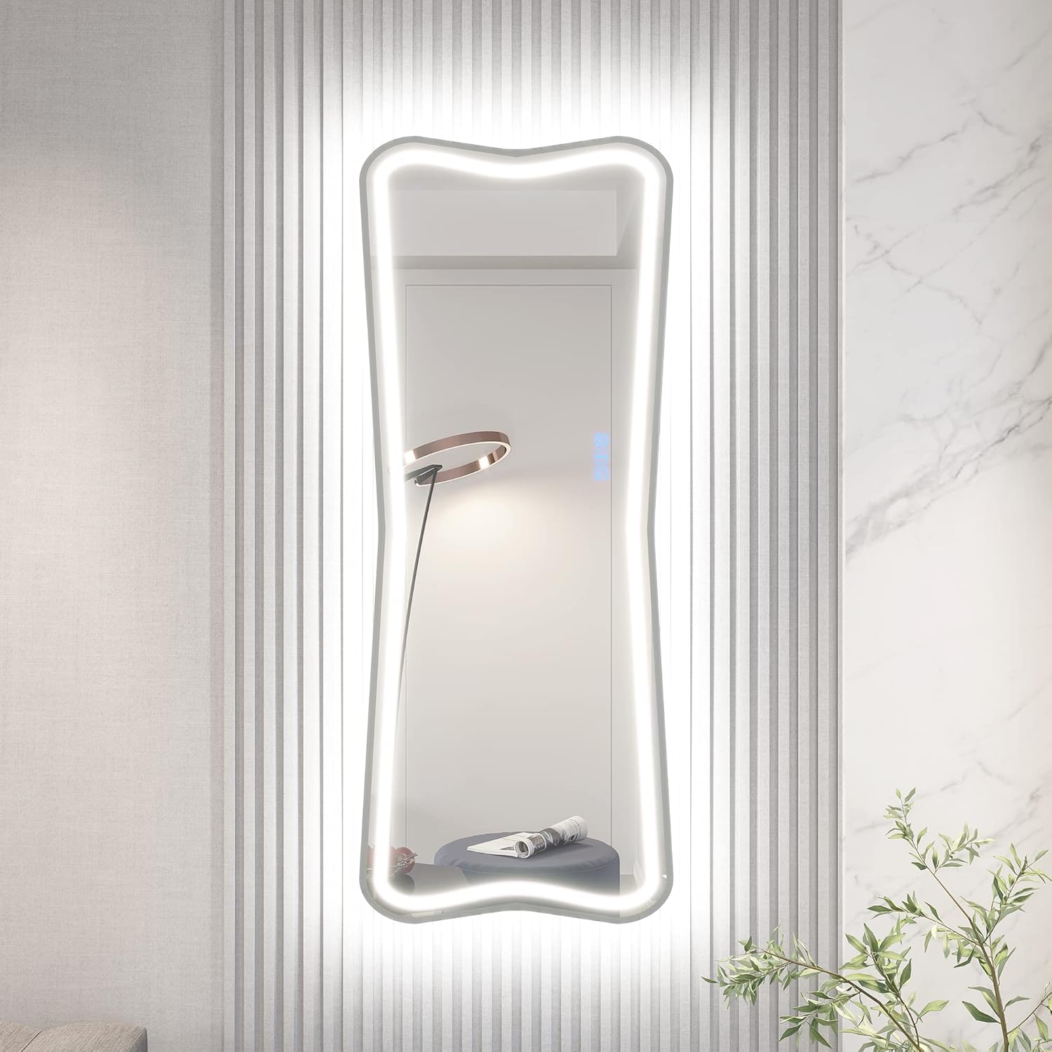 dnbss 47"x20" RGB LED Mirror, Over The Door Lighted Mirror, Full Length with Lights, Wall Mounted Hanging Mirror, Full Body Dressing Mirror, Light Up Mirror for Bedroom Living Room, Black