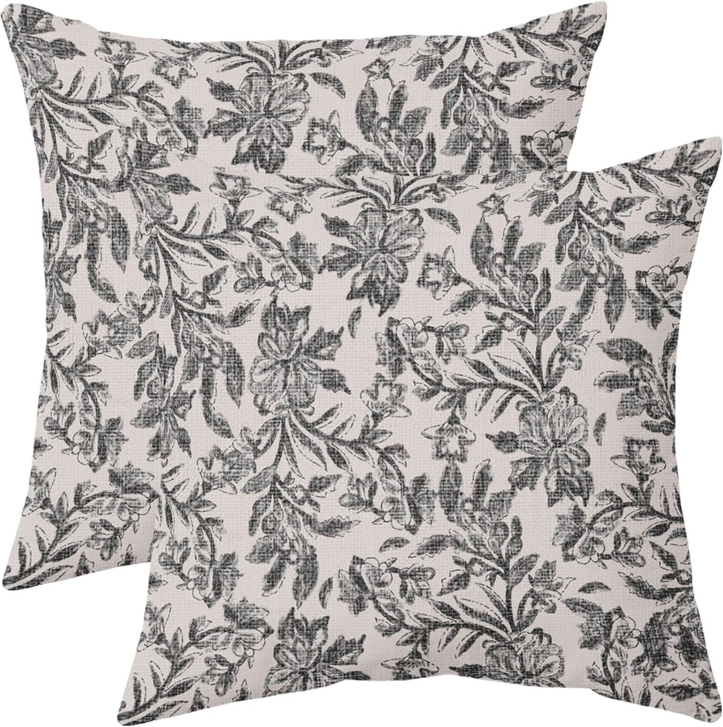 Robvobe Floral Block Print Pillow Covers 24x24 Set of 2 Vintage Flower Brown Grey Decorative Throw Pillows Outdoor Rustic Farmhouse Pillowcases Cushion Case Decor for Home Sofa Couch Bed