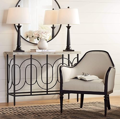 Miniatura 9 de 360 Lighting Dolbey - Juego de 2 lámparas de mesa rústicas de granja de 28 pulgadas de alto, columna cónica de bronce profundo, pantalla de tambor