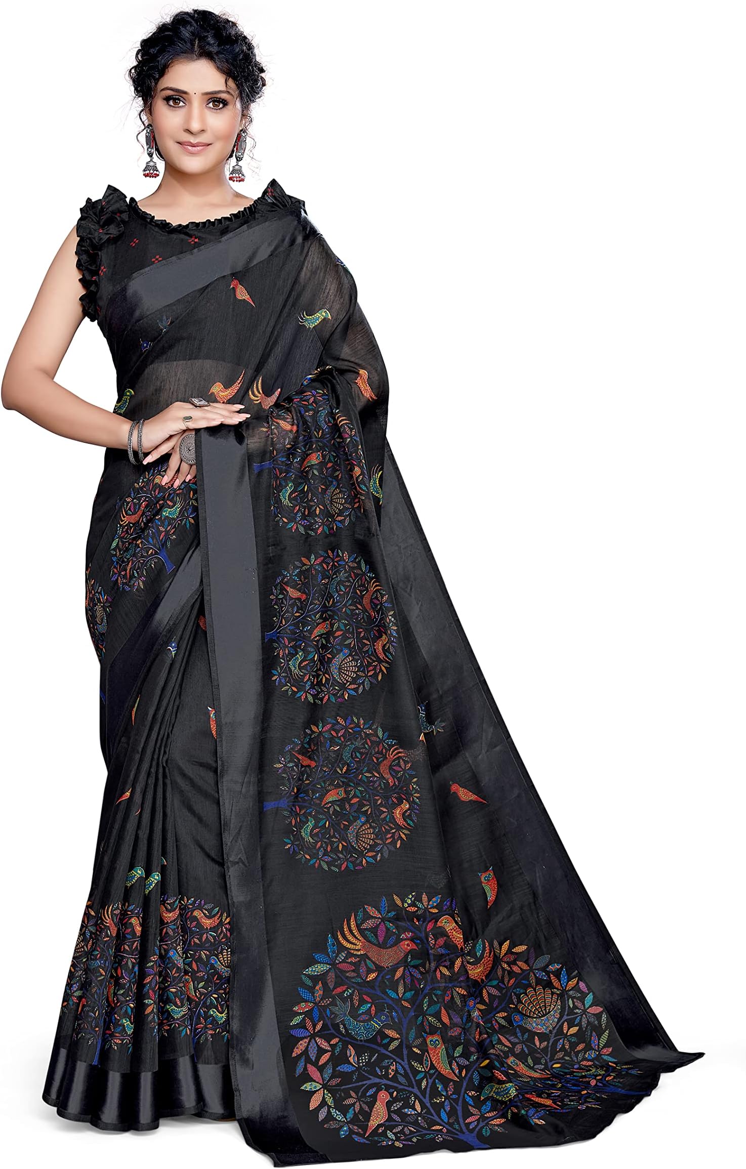 SOURBH Women's Cotton Blend Woven Madhubani Printed Saree with Blouse Piece (19468-Light Coral)