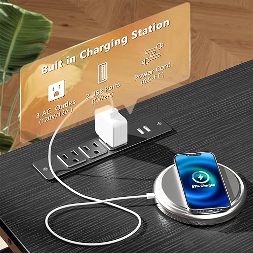 Miniatura 7 de Furologee Soporte de TV con tomas de corriente y luces LED, centro de entretenimiento de 55 pulgadas para televisores de 55 y 60 pulgadas, mesa