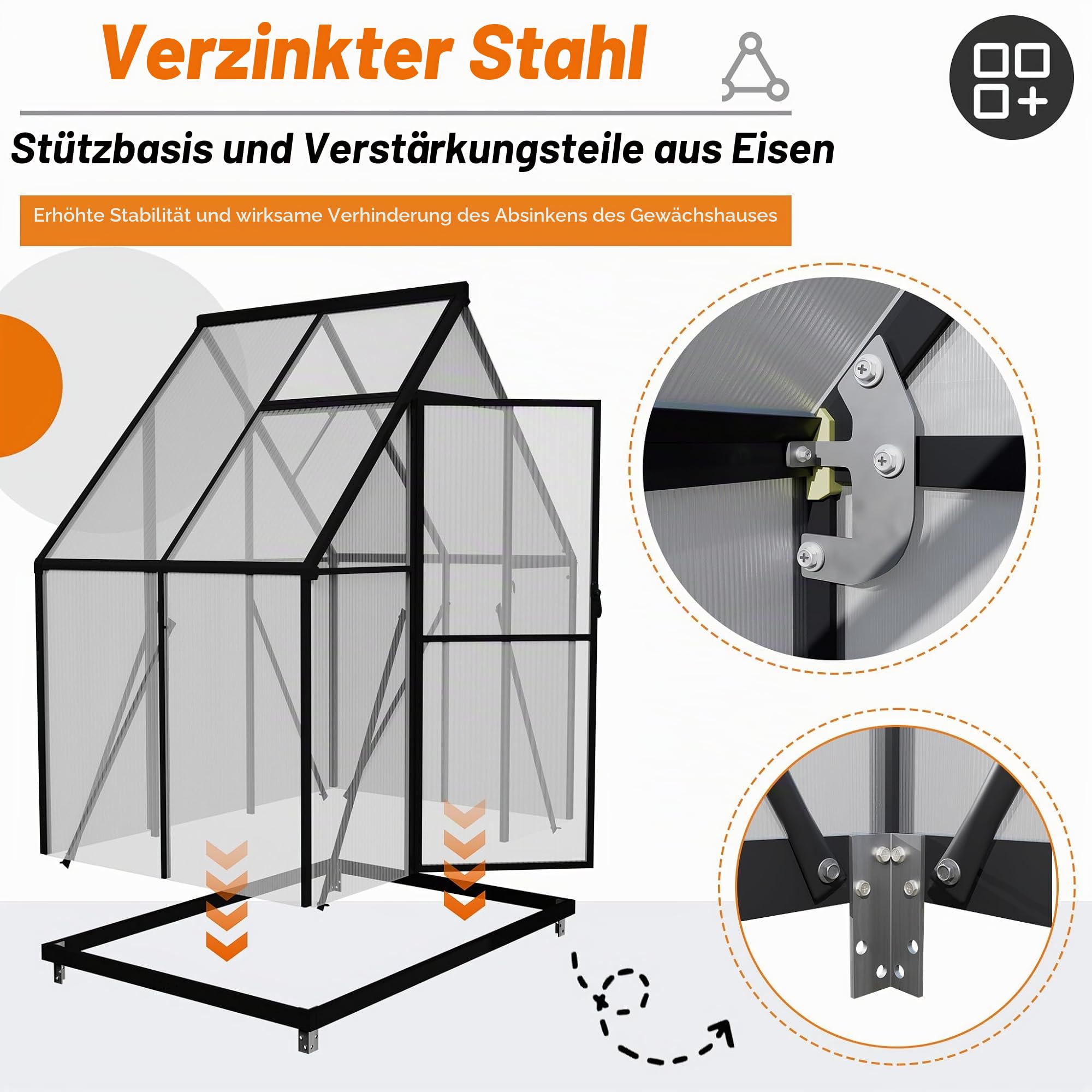 UISEBRT Gewächshaus Treibhaus für Garten Tomatenhaus mit Fundament Frühbeet Pflanzenhaus mit Fenster & Wetterfestem Hohlkammerplatten Gartengewächshäuser 125x180x195cm UV- & Frostgeschützt