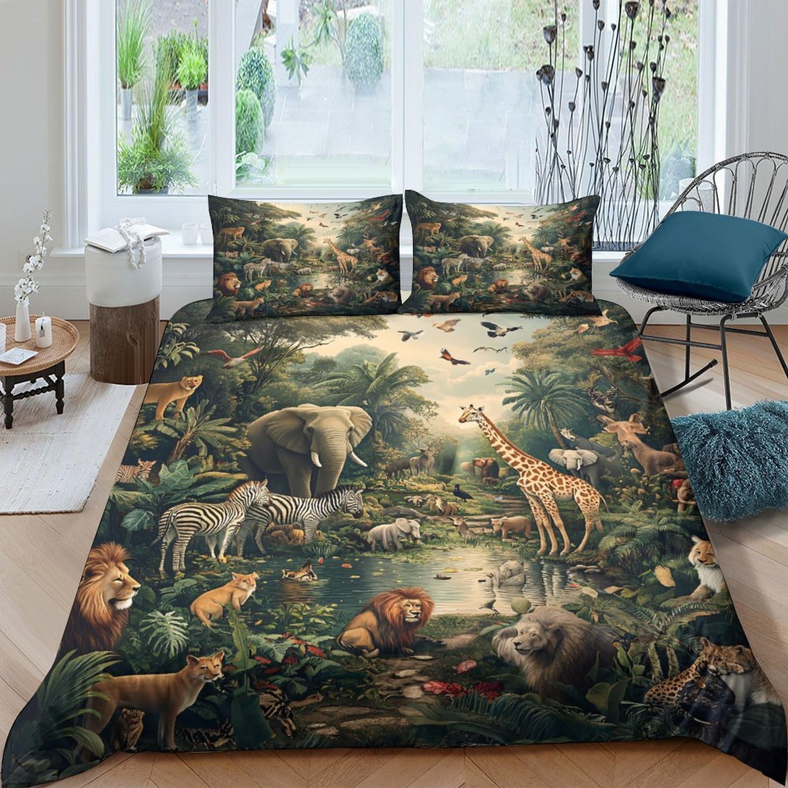 Ctjqhvkz Style-9 3D Printed Jungle Safari Fitted Sheet Microfiber Soft Animal Forest Mattress Cover For Bedroom Guest Room Decor Single（135X200cm）