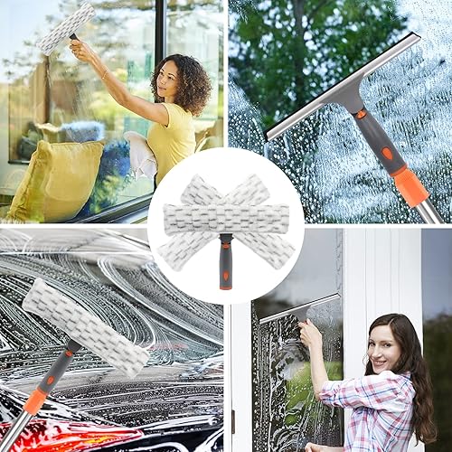 Miniatura 5 de BITOPE - Escobilla 2 en 1 para herramienta de limpieza de ventanas, herramienta de limpieza de ventanas de mango largo con poste de extensión de