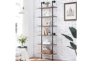 Industrial Ladder Shelf - 6-Tier Wall Mounted Bookshelf