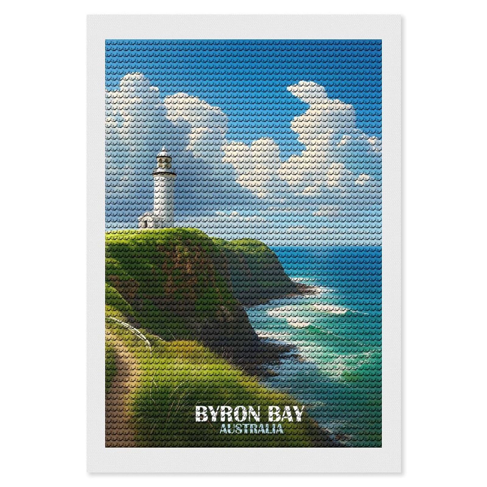 Junmoney Byron Bay Lighthouse, Australia DIY Diamond Art Canvas Kit 8"x12", Complete Accessories, Creative Leisure Activity, Home Wall Decor, Gift Idea