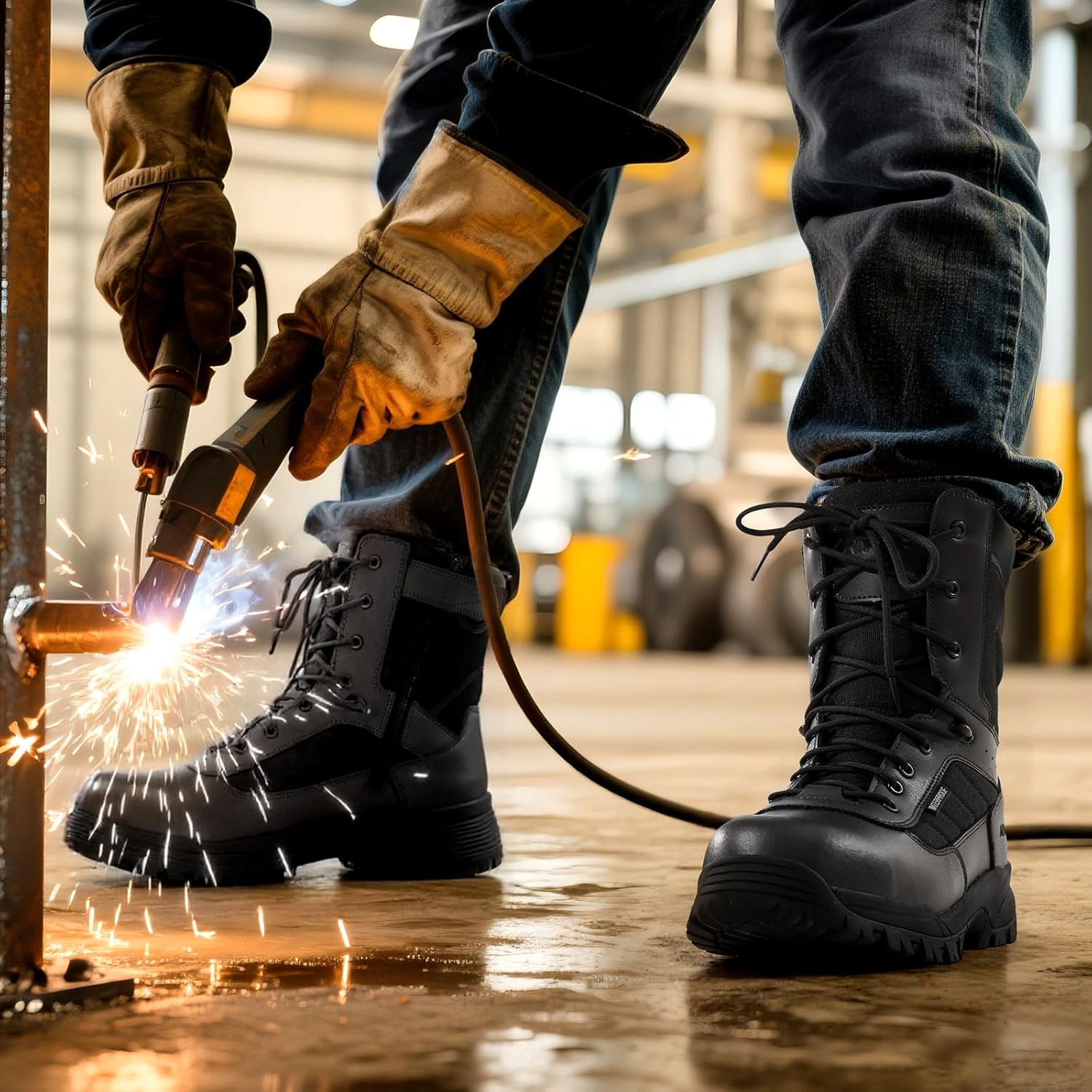 NINGO Composite Toe Boots for Men, Waterproof Work Boots with Side Zipper, Non Slip and Puncture Proof Protection, Lightweight Design, 8'' Leather Safety Shoes for Construction, Industrial, Outdoor - Image 2