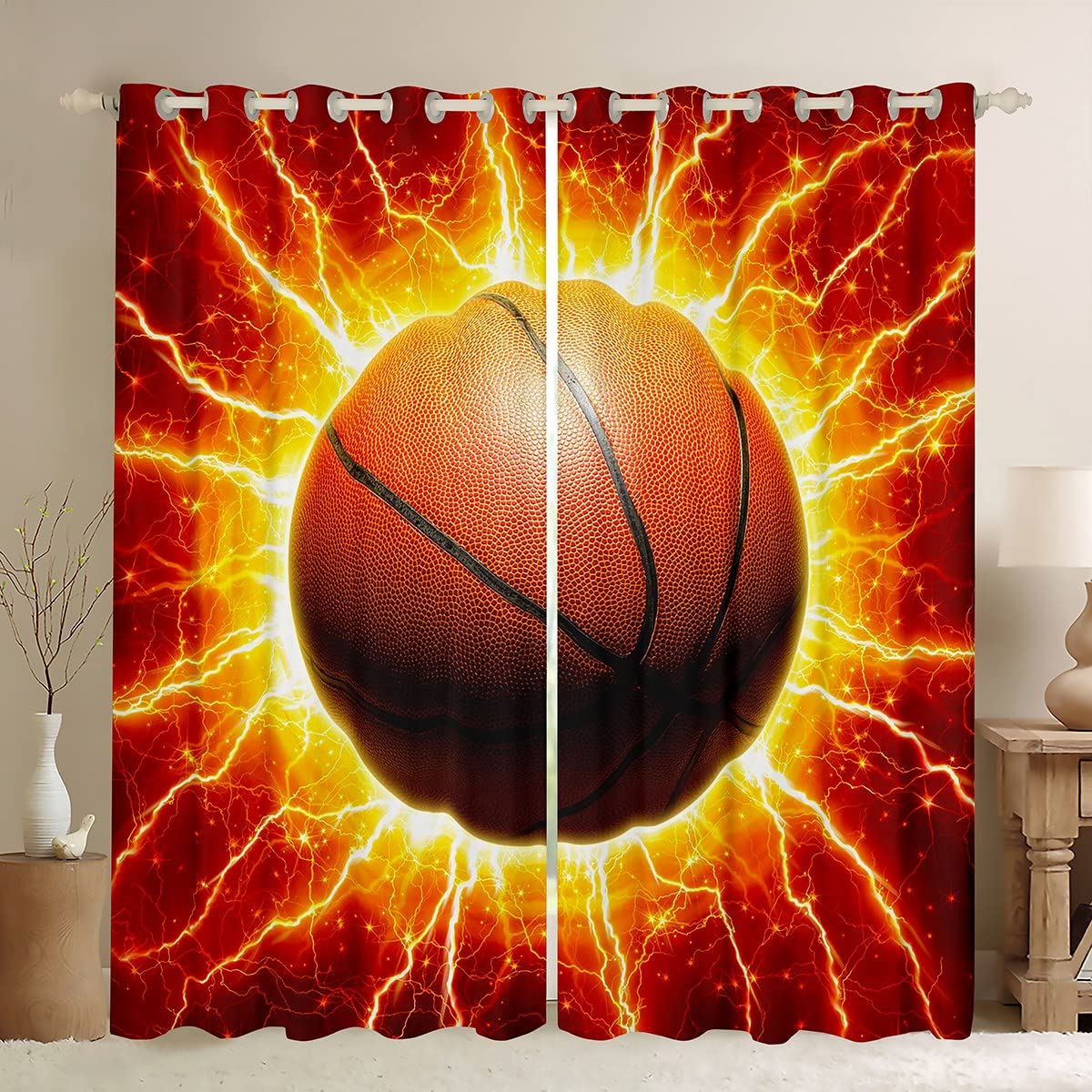 Pallacanestro Bambini Tende oscuranti Gaming Sport Tende per camera da letto Soggiorno per Ragazzi Bambini Adolescenti Giochi con la palla Tende Regalo per gli amanti del basket Trattamenti per fines