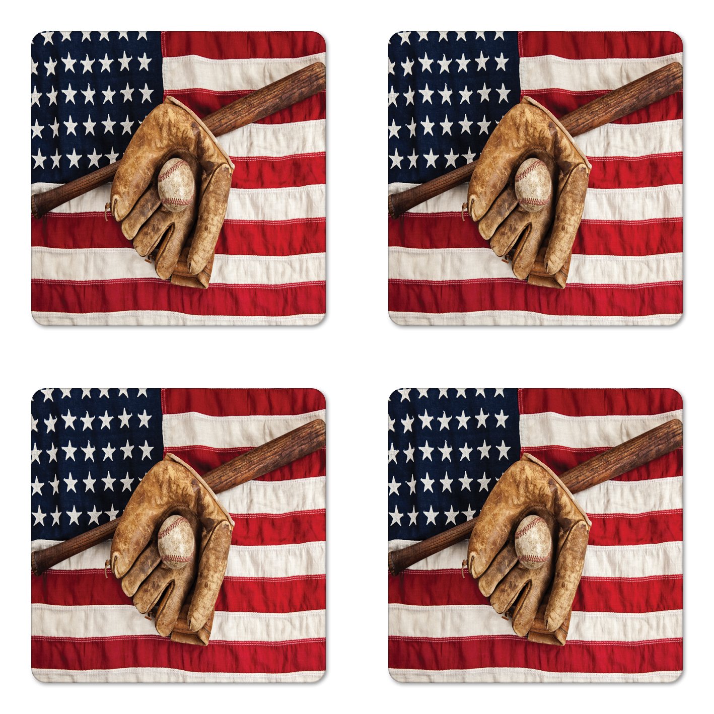 Ambesonne Vintage Baseball Hardboard Coasters