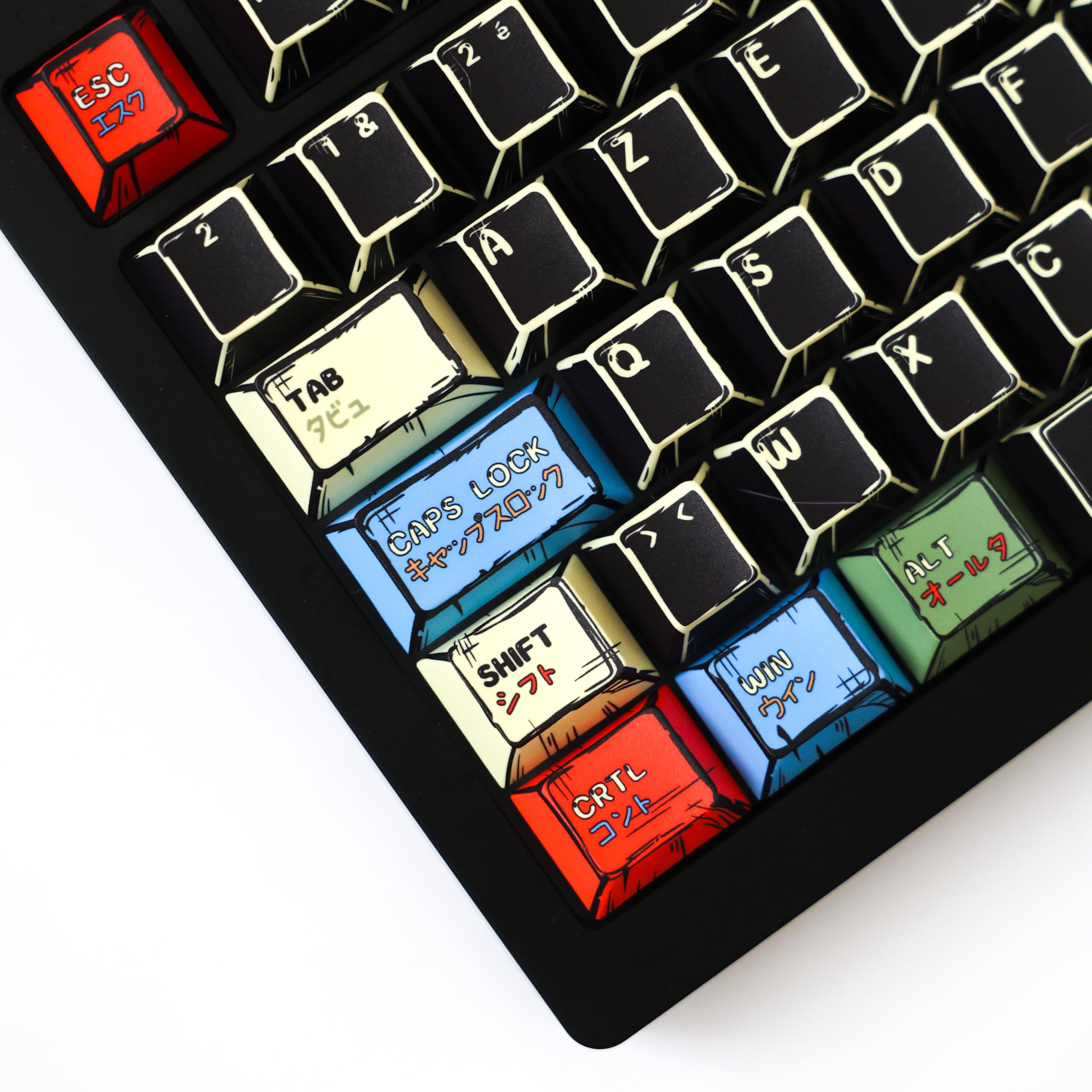 Black Manga Keycaps PBT AZERTY/QWERTY, Layout ISO & ANSI, 143 Touches, Épaisseur 1.8mm, Profil Cherry, Compatible MX Switch, FR/en/DE/ES, pour Clavier Mécanique/Magnétique, 60%/75%/100% (FR)