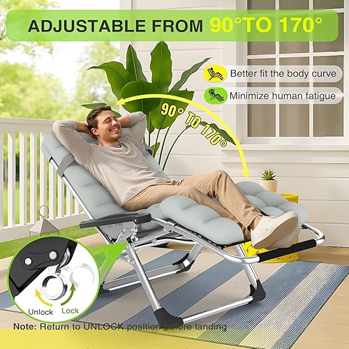 Miniatura 3 de Suteck Silla de Gravedad Cero, Silla de Camping Reclinable con Cojín Removible, Bloqueo Mejorado y Portavasos, Sillas Reclinables de Patio Plegables