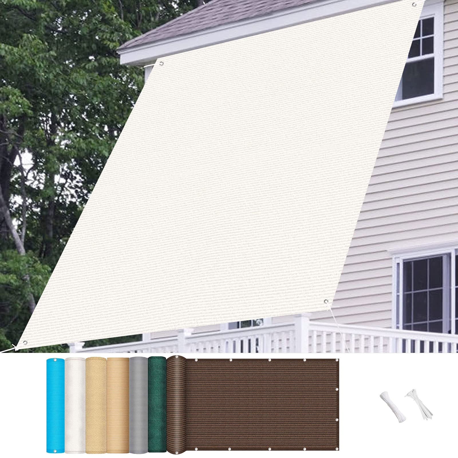 Toile ombrage 1.2x1.2m HDPE respirant blanc pour balcon et terrasse avec cordes