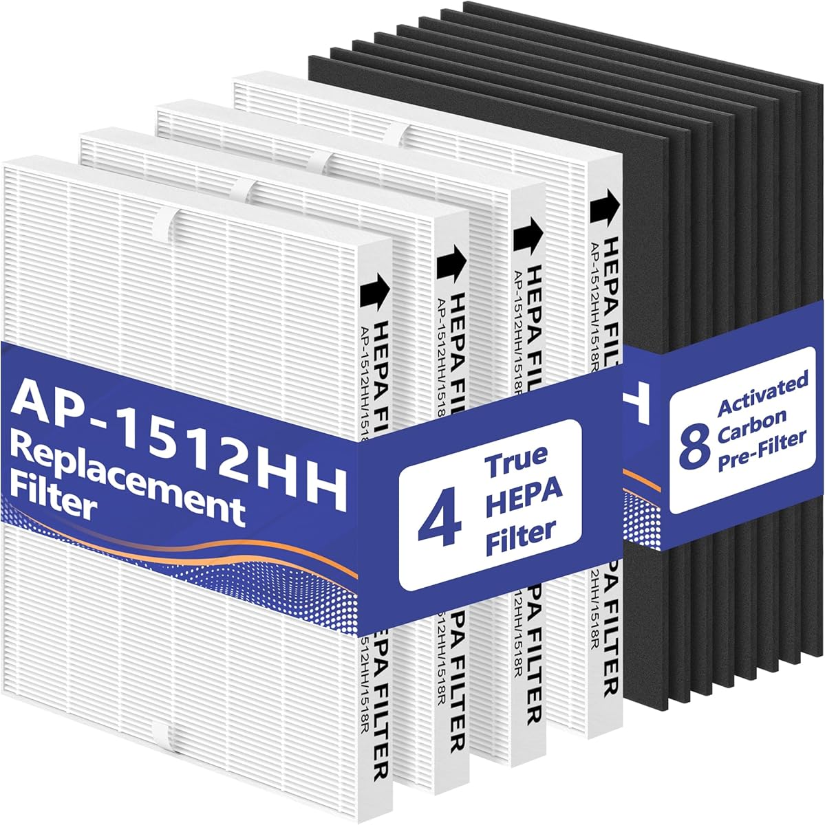 SAKEGDY AP-1512HH True HEPA Replacement Filter Set, Compatible with Coway airmga AP-1512HH Air Purifier, AP-1512HH-FP, AP-1518R, AP-1519P, Part# 3304899, 4 True HEPA + 8 Carbon Pre-filters.