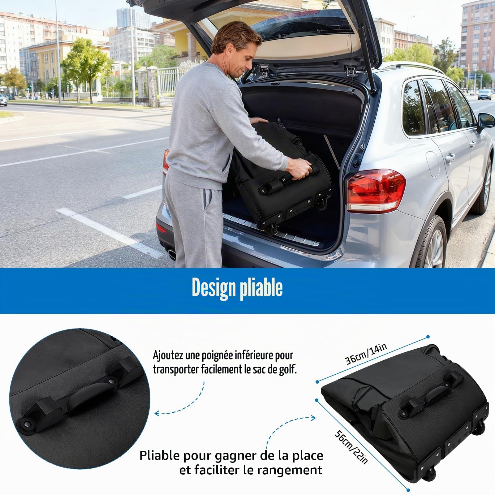 Sac de Voyage de Golf à roulettes | étui de Transport de Golf en Tissu Oxford 900D épais et Imperméable avec Sac de Nettoyage pour Clubs et Balles