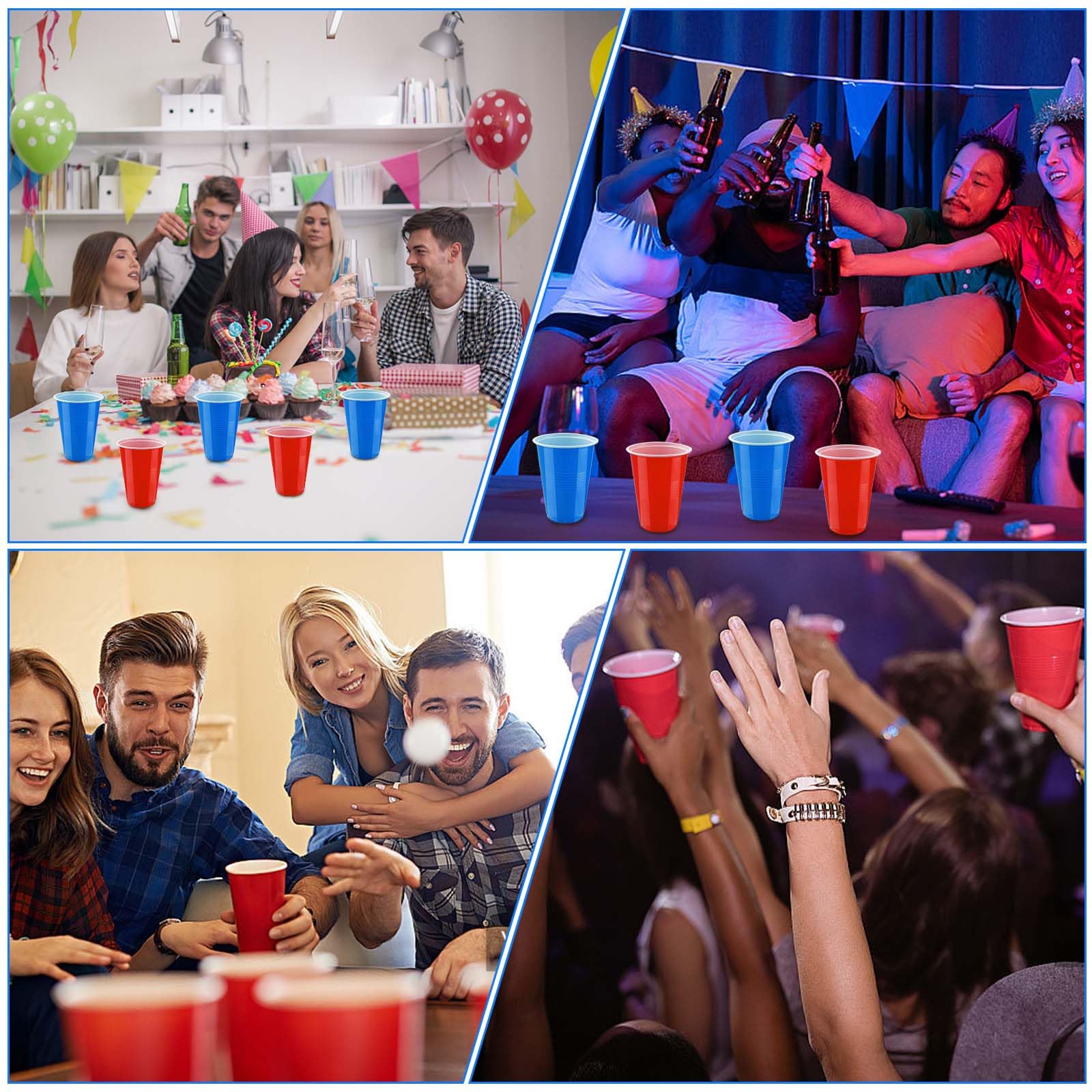 Litimkat Set di Bicchieri da Birra Pong, 50 Bicchieri Beer Pong(500ml) e 12 Palline da P ing Pong, Bicchieri riutilizzabili, per Giochi di bevute, Feste, Compleanni, Festival, Matrimoni, Campeggio