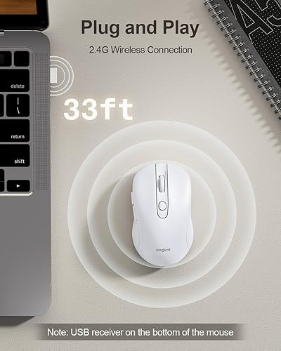 Miniatura 2 de Mouse inalámbrico USB para computadora portátil, Mac, mouse inalámbrico de 2.4 GHz con 6 botones, 5 niveles ajustables 4000 DPI, mouse óptico