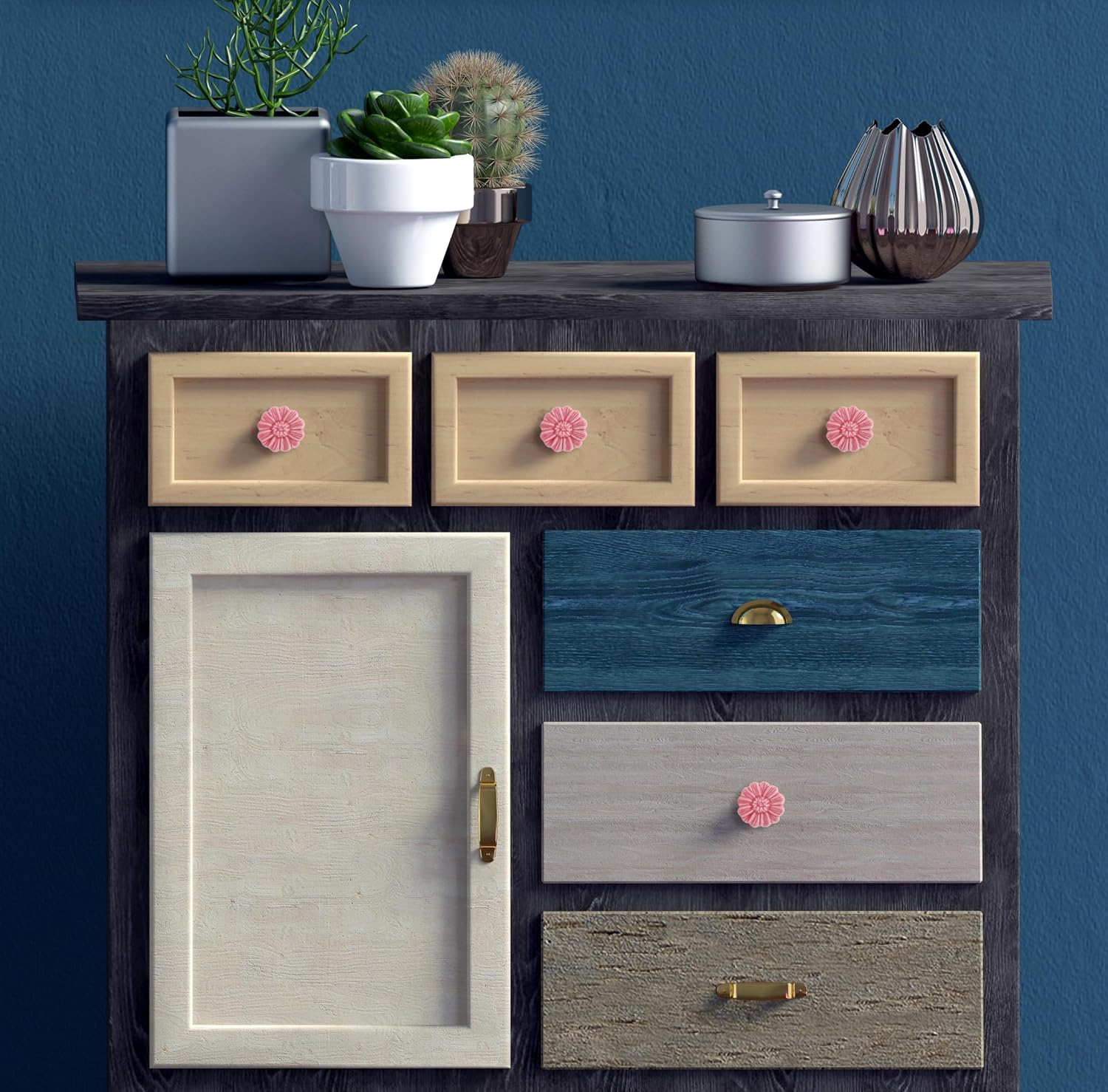 6PCS Vintage Floral Daisy Ceramic Dresser Drawer Knobs Elegant Cabinet Cupboard Door Hardware Pull Handles w/Screws Pink