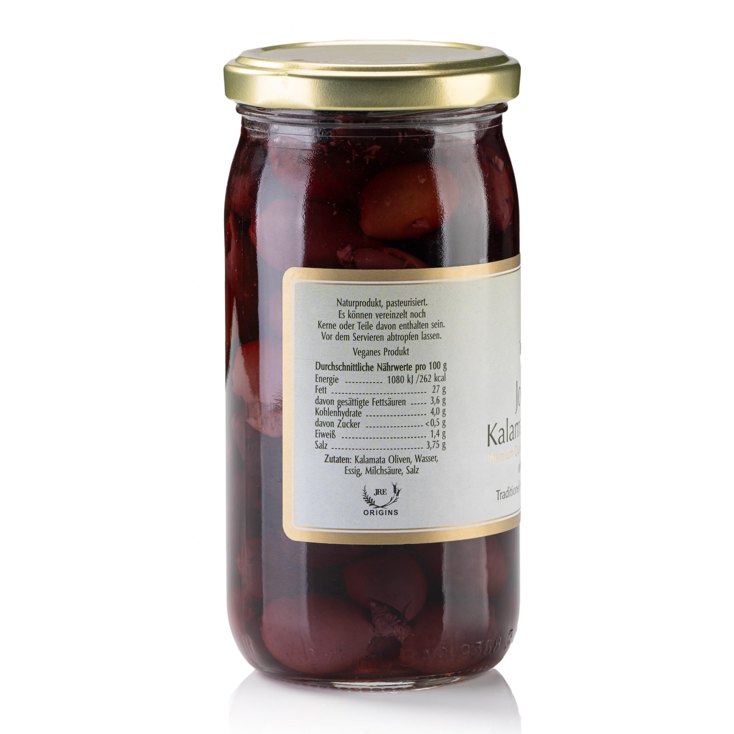 Jordan Olivenöl - Griechische Kalamata Oliven ohne Stein eingelegt in Salzlake - Glas 360 gr - Abtropfgewicht 200 gr - 6er Pack - Tafeloliven ohne Kern aus Griechenland