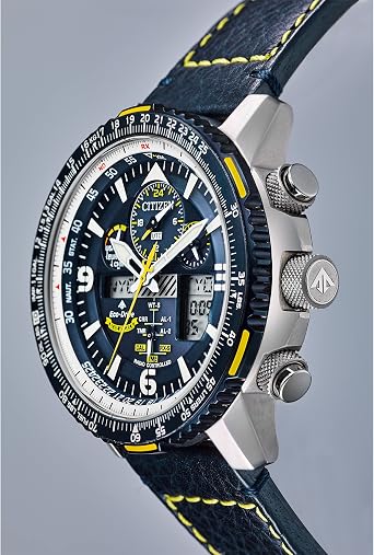 Citizen Men's Eco-Drive Promaster Air Skyhawk Atomic Time Keeping Pilot Watch in Stainless Steel with Blue Leather Strap, Blue Dial (Model: JY8078-01L)
