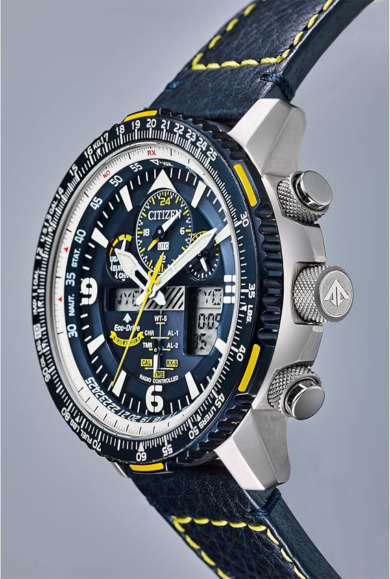 Citizen Men's Eco-Drive Promaster Air Skyhawk Atomic Time Keeping Pilot Watch in Stainless Steel with Blue Leather Strap, Blue Dial (Model: JY8078-01L)