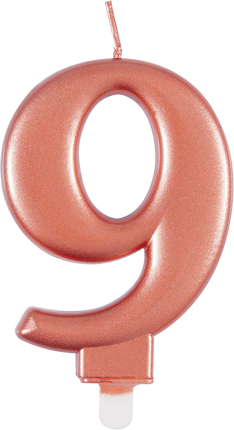 Elegant Metallic Rose Gold Number 9 Birthday Candle - Perfect for Birthday Parties Anniversaries & More - 1 Pc