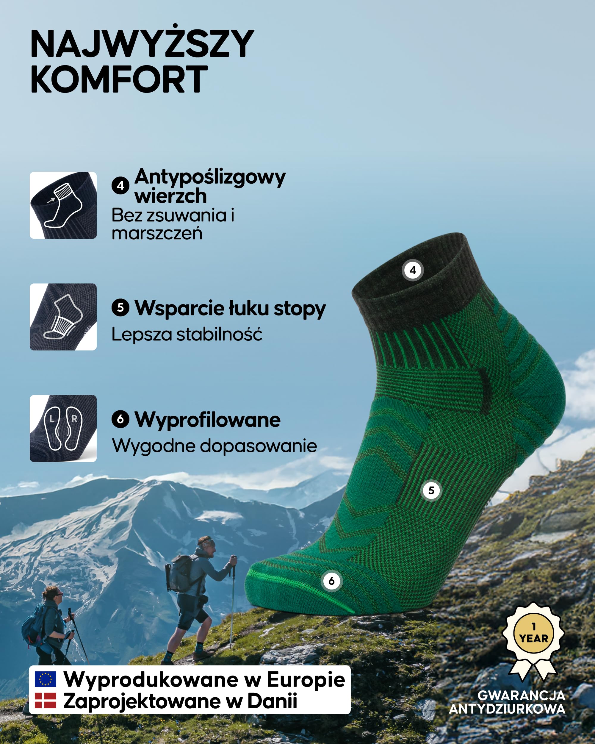DANISH ENDURANCE Skarpety Trekkingowe Niskie z Wełny Merino, Oddychające Skarpety Turystyczne z Lekką Amortyzacją, dla Kobiet i Mężczyzn, 3-Pak