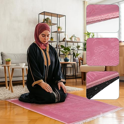 Miniatura 7 de Z&Z living Space Alfombra de oración musulmana, extra suave y gruesa, acolchada para viajes Eid, Ramadán, regalo islámico e ideal para rodillas y