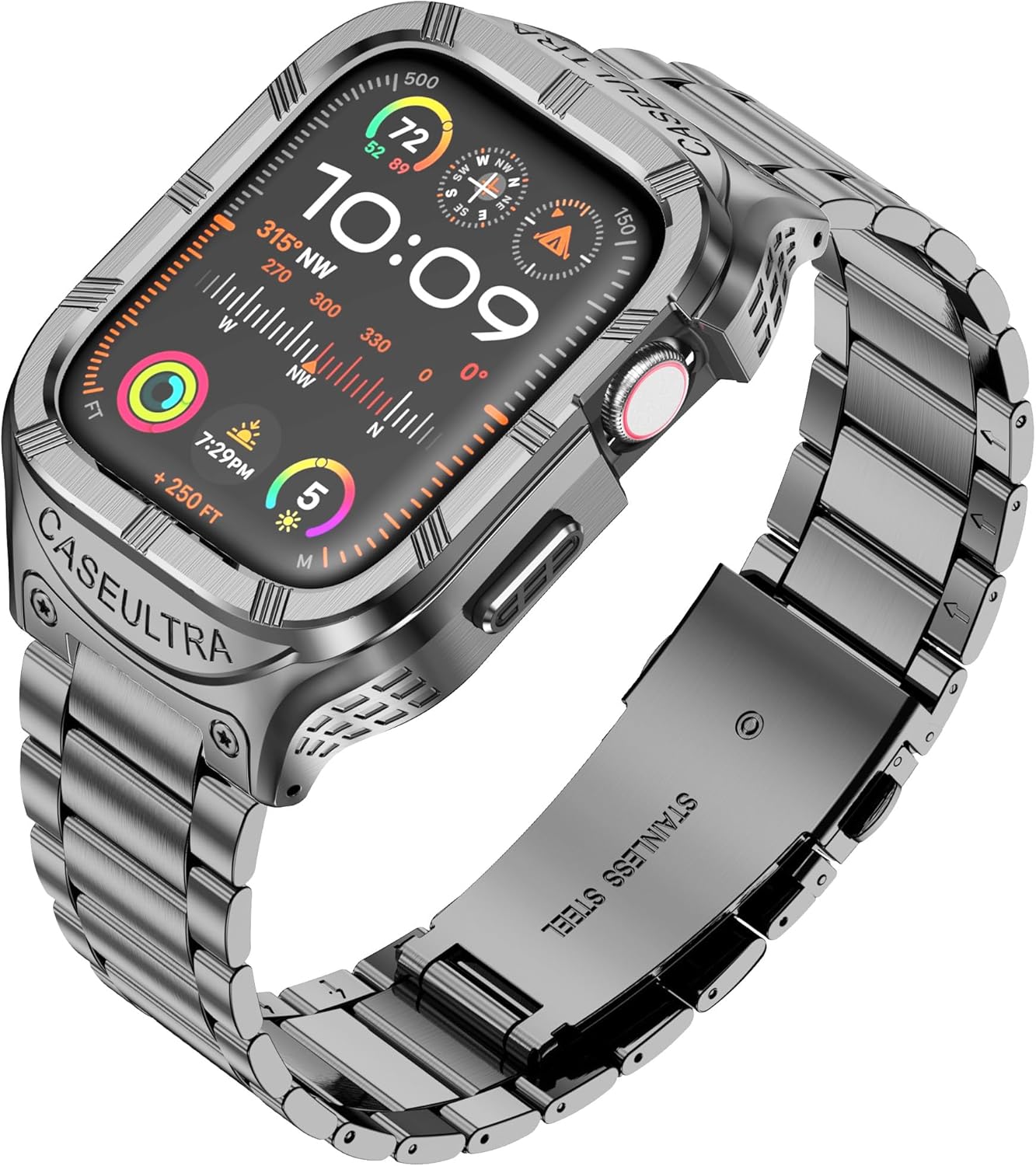 Caseultra Stainless Steel Case/Band Compatible for Apple Watch Ultra Band 49mm 45mm 44mm 42mm,Rugged Metal iwatch Case and Strap for Men Series 9 8 7 6 5 4 3 2 1 Ultra/Ultra 2