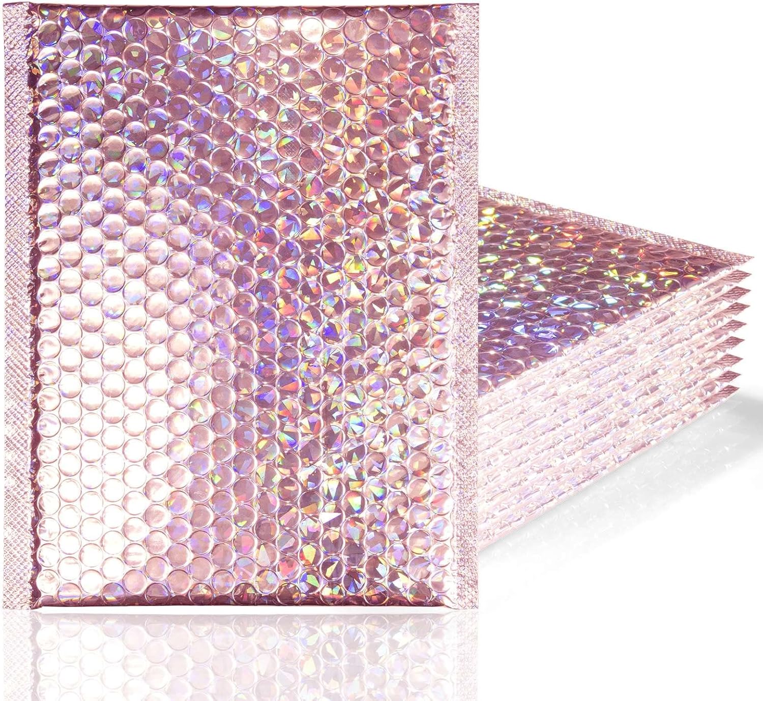 7" x 12" (23cm x 34cm) 100pcs Rose Gold Holographic Bubble Mailers Plastic Packaging Mailing Shipping Bag Waterproof and Tear-Proof Strong Self Adhesive Multipurpose Envelopes Small Medium Large Sizes