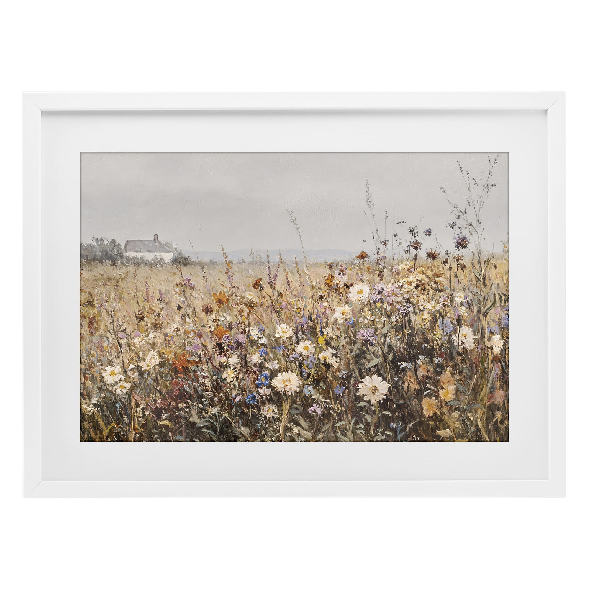 Stupell Industries Coastal White (Textured) 'Quaint Cottage Meadow'| Framed Print Under Glass