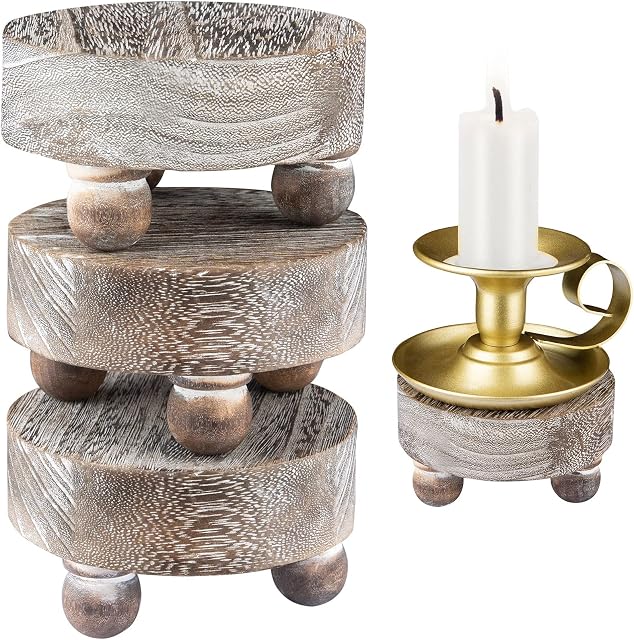 Yangbaga Wooden Display Risers,3 Pack Round Wood Tray Riser For Display,Wood Showcase Stands for Countertops,Wooden Display Stands for Jewellery, Retail, Figures, Cupcakes and Desserts-Perfect Gift