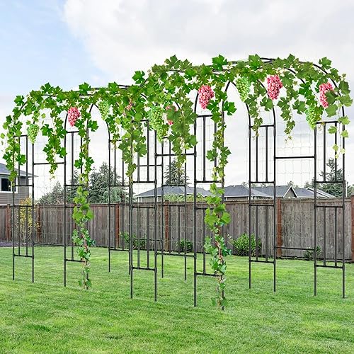 Miniatura 6 de Enrejado alto de arco de jardín para plantas trepadoras al aire libre, 87 pulgadas de alto, soporte de plantas de metal, enrejado de pepino para