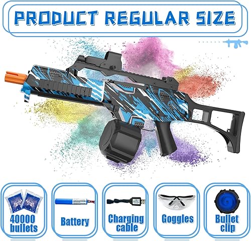 Miniatura 8 de JIFTOK - Pistola eléctrica de bolas de gel, lanzador automático de bolas de salpicaduras de alta velocidad con más de 40000 y gafas, juguetes