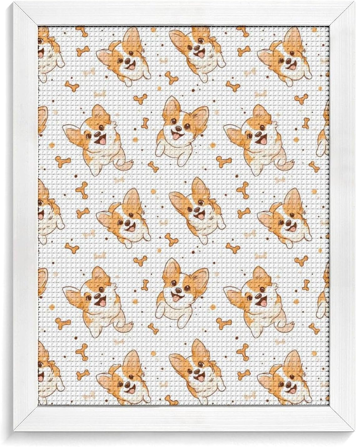Cute Corgi Dogs And Bones Diamond 5D Painting Kits with Frame DIY Full Round Drill Gem Art Crafts for Home Wall Decor 16 X 20in White Wood 40 * 50cm