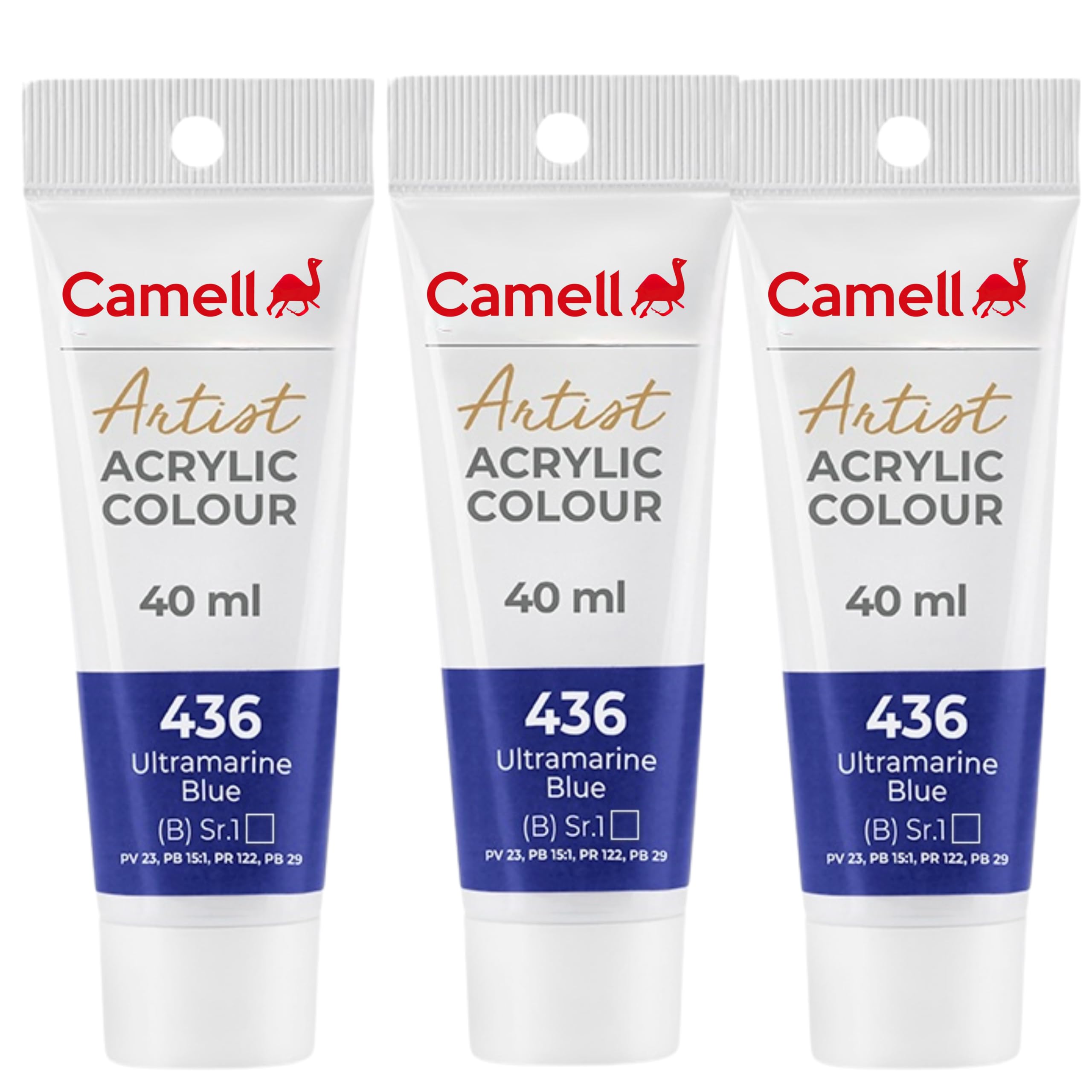 Camell Camliin Artist Acrylic Paint Colour 40ml Ultramarine Blue 3Pcs-image-5